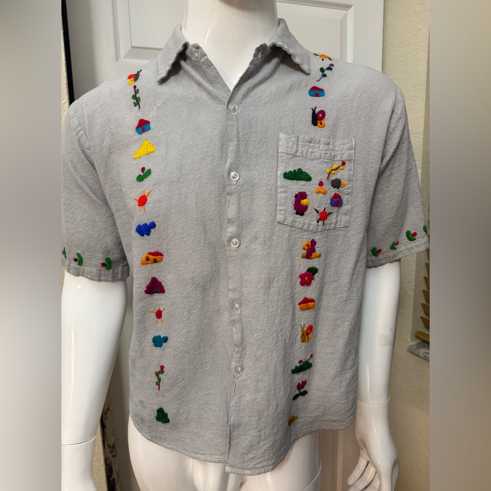 Gray Embroidered Women’s button downShirt